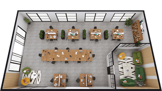 communal office layout with meeting room 3d floor plan