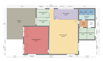 Plano en color 2D con espacio de trabajo abierto y privado