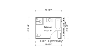 Plano en 2D de un baño pequeno dibujado con Cedreo