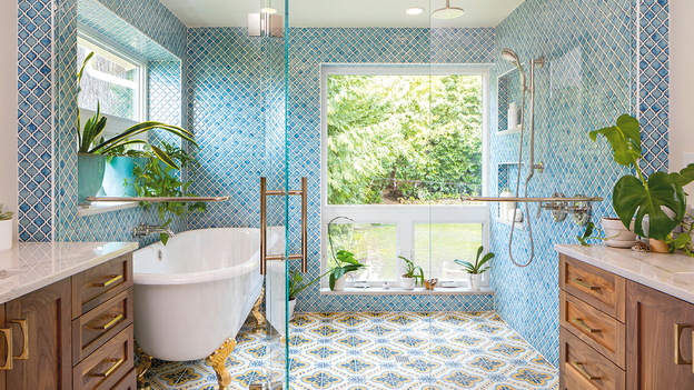 example of a bathroom with wall-to-wall tile