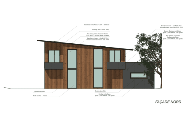 maison bois plan de façade vue nord